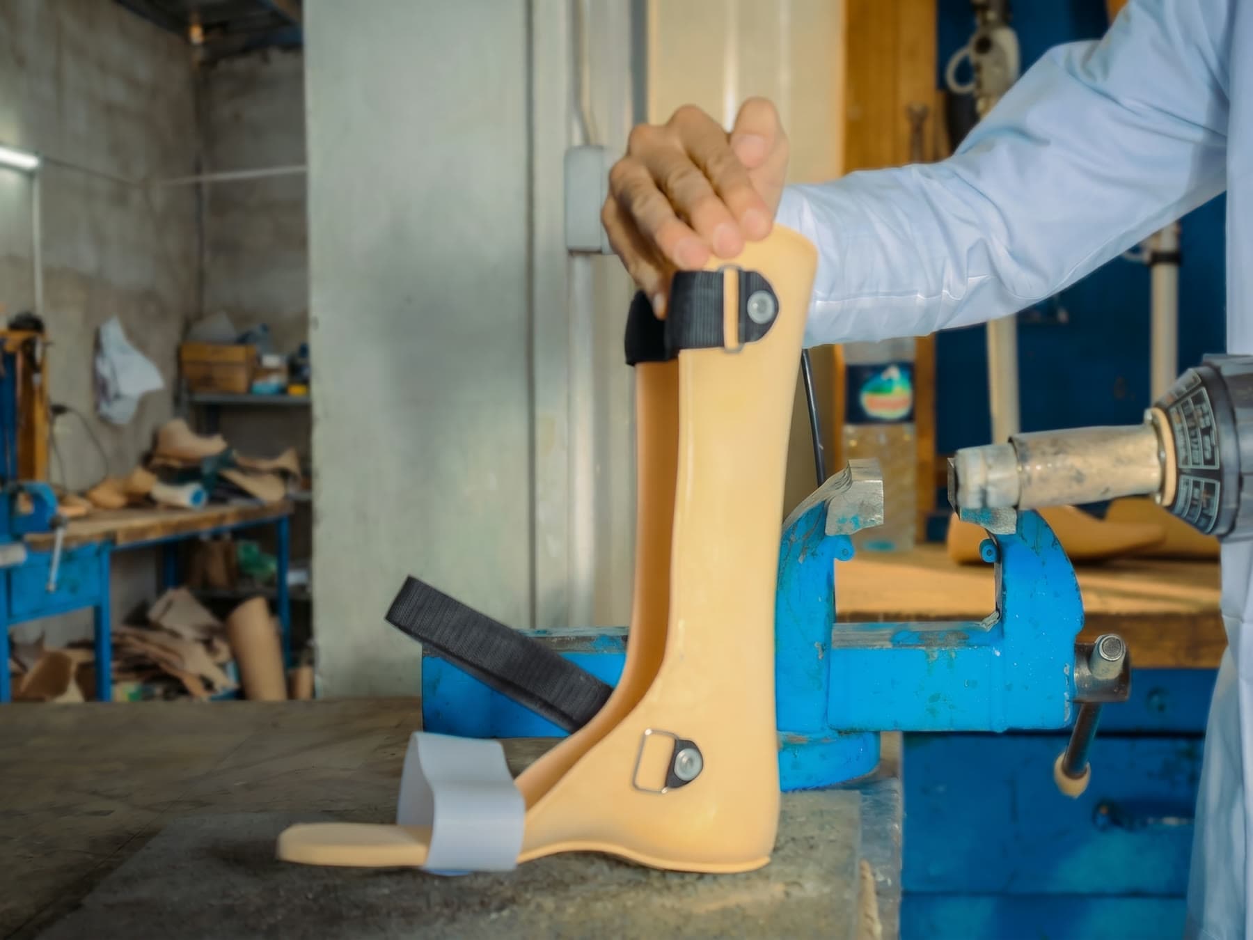 A custom ankle-foot orthosis (AFO) handmade in-house at Tech Orthopedic Service
