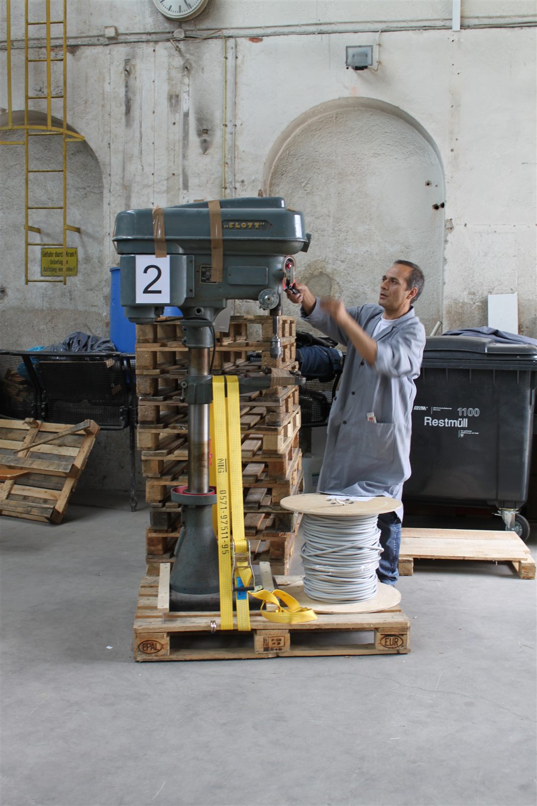 A drill press, strapped for the road